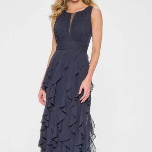 NWT Cameron Blake CB213 Chiffon Formal Gowns Charcoal Size 8